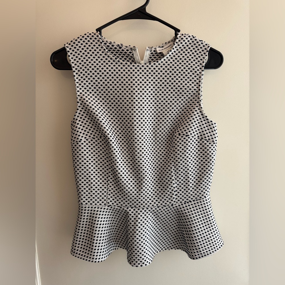 Club Monaco White Sleeveless Polka Dot Peplum Top